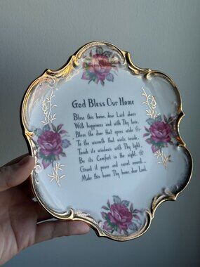 Lefton China Hand Painted 1073 God Bless Our Home Decorative Hanging Plate Japan